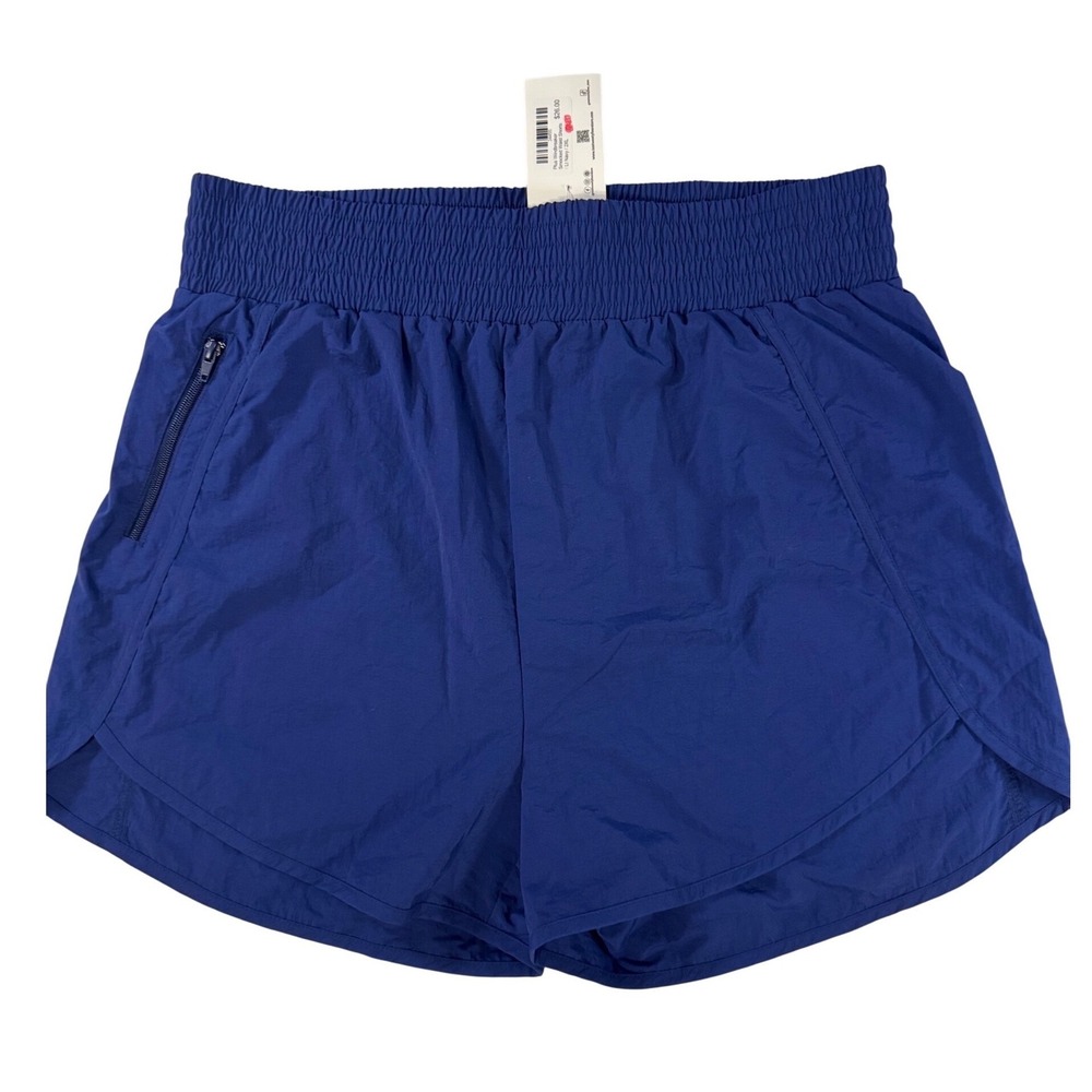 Zenana Plus Windbreaker Smocked Waist Shorts Navy Blue Women's 2X  NEW‎